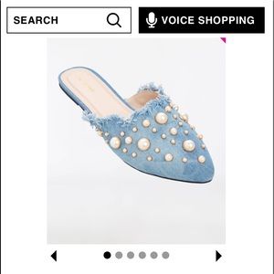 DENIM WIDE WIDTH MULE WITH PEARLS 9W